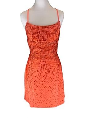 Faviana Sequin Siren Mini Dress Sunburst Orange Size 12 Lace Up Strappy Back